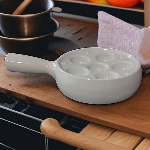 Apilco Escargot Dish Plate Tray France White Porcelain 6 Holes Farmhouse Cottage - Picture 1 of 15